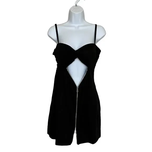 RTA Black Zipper Mini Dress SIZE 6 Slip Club Cutout Designer Revolve $495 NEW - Picture 4 of 12